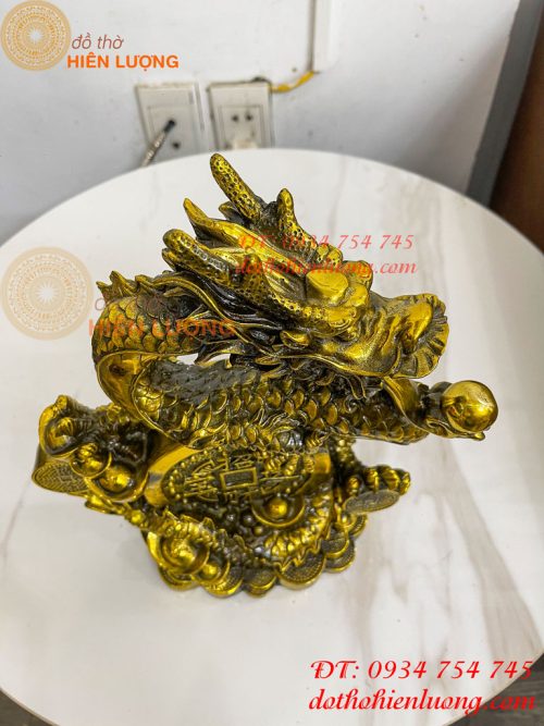 Tượng Rồng Cuộn Tiền Nhả Ngọc Bằng Đồng Phong Thủy