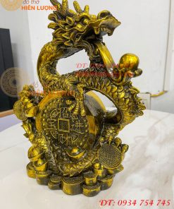 Tượng Rồng Cuộn Tiền Nhả Ngọc Bằng Đồng Phong Thủy