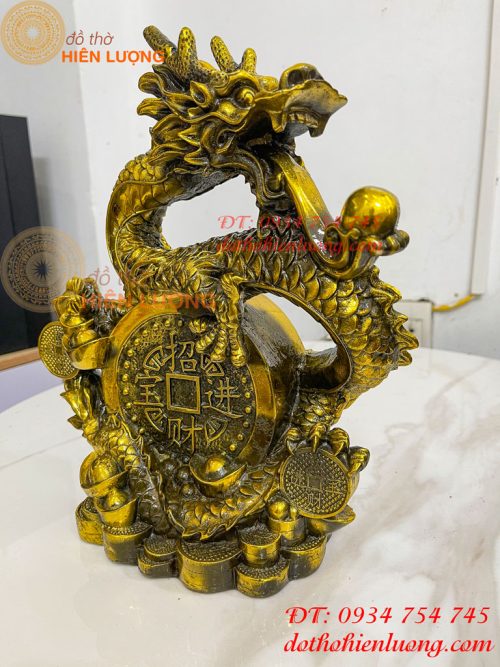 Tượng Rồng Cuộn Tiền Nhả Ngọc Bằng Đồng Phong Thủy