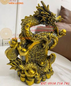 Tượng Rồng Cuộn Tiền Nhả Ngọc Bằng Đồng Phong Thủy