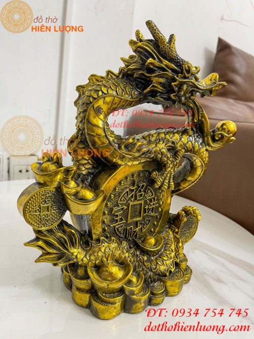 Tượng Rồng Cuộn Tiền Nhả Ngọc Bằng Đồng Phong Thủy