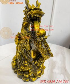 Tượng Rồng Cuộn Tiền Nhả Ngọc Bằng Đồng Phong Thủy
