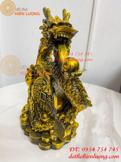 Tượng Rồng Cuộn Tiền Nhả Ngọc Bằng Đồng Phong Thủy