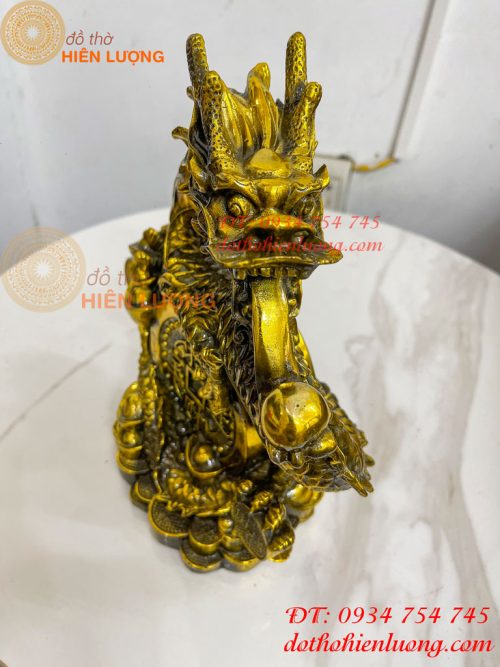 Tượng Rồng Cuộn Tiền Nhả Ngọc Bằng Đồng Phong Thủy