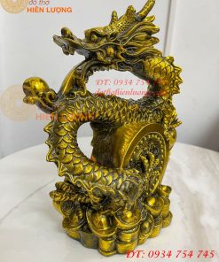 Tượng Rồng Cuộn Tiền Nhả Ngọc Bằng Đồng Phong Thủy