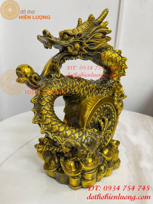 Tượng Rồng Cuộn Tiền Nhả Ngọc Bằng Đồng Phong Thủy