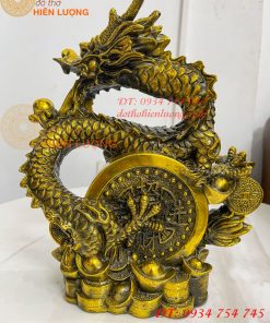 Tượng Rồng Cuộn Tiền Nhả Ngọc Bằng Đồng Phong Thủy