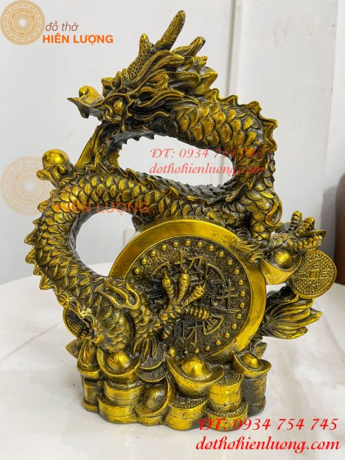 Tượng Rồng Cuộn Tiền Nhả Ngọc Bằng Đồng Phong Thủy