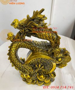 Tượng Rồng Cuộn Tiền Nhả Ngọc Bằng Đồng Phong Thủy