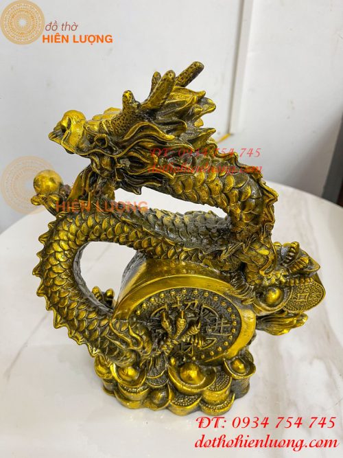Tượng Rồng Cuộn Tiền Nhả Ngọc Bằng Đồng Phong Thủy