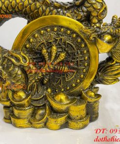 Tượng Rồng Cuộn Tiền Nhả Ngọc Bằng Đồng Phong Thủy