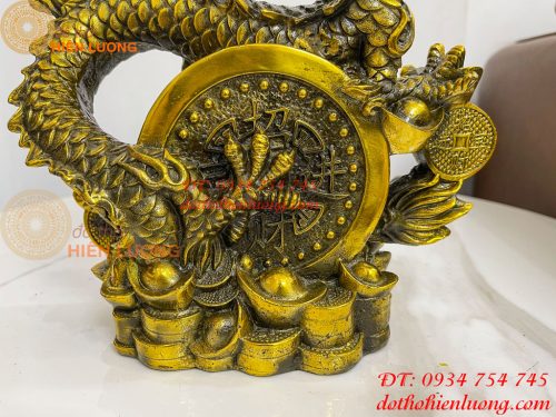 Tượng Rồng Cuộn Tiền Nhả Ngọc Bằng Đồng Phong Thủy