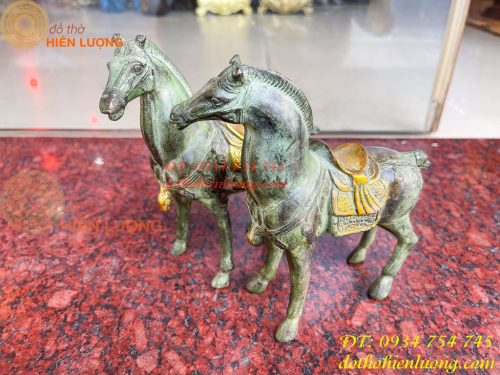 Cặp Ngựa Bằng Đồng Xanh Giả Cổ Thờ Cúng