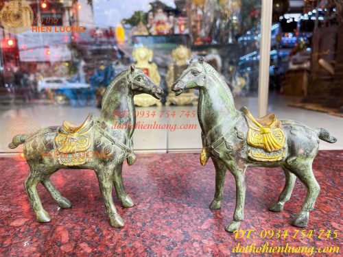Cặp Ngựa Bằng Đồng Xanh Giả Cổ Thờ Cúng