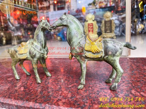 Cặp Ngựa Bằng Đồng Xanh Giả Cổ Thờ Cúng