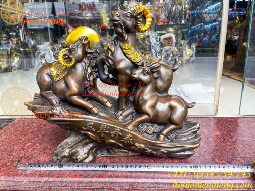 Tượng Tam Dương Bằng Đồng Cao 35cm Phong Thủy