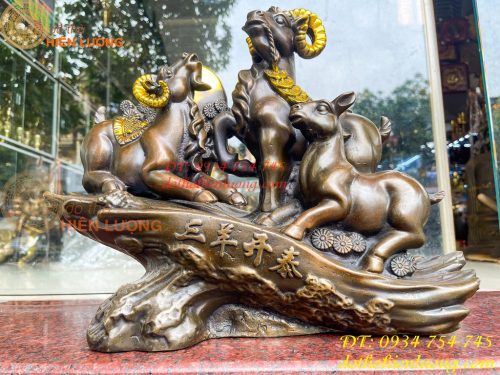 Tượng Tam Dương Bằng Đồng Cao 35cm Phong Thủy