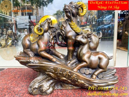 Tượng Tam Dương Bằng Đồng Cao 35cm Phong Thủy