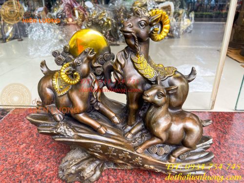 Tượng Tam Dương Bằng Đồng Cao 35cm Phong Thủy