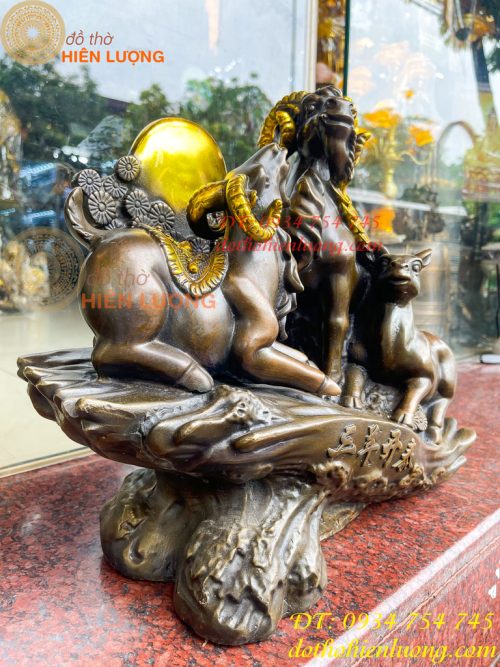 Tượng Tam Dương Bằng Đồng Cao 35cm Phong Thủy