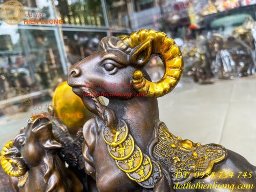 Tượng Tam Dương Bằng Đồng Cao 35cm Phong Thủy