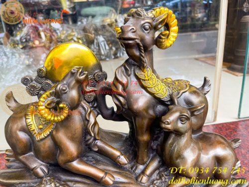Tượng Tam Dương Bằng Đồng Cao 35cm Phong Thủy