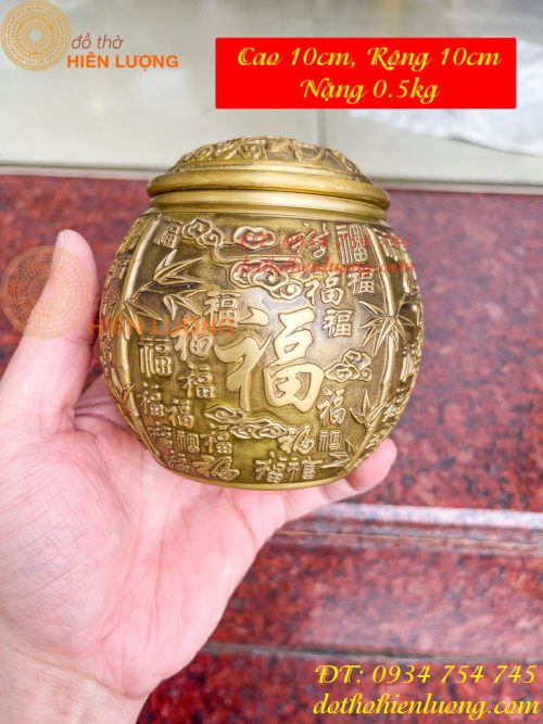 Hũ Đựng Trà Chữ Phúc Bằng Đồng Để Phòng Khách Trang Trí