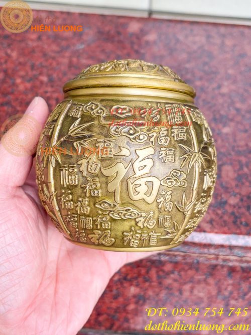 Hũ Đựng Trà Chữ Phúc Bằng Đồng Để Phòng Khách Trang Trí