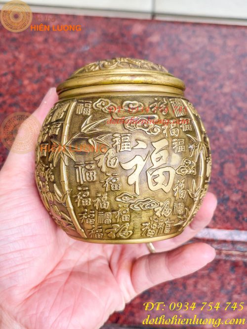 Hũ Đựng Trà Chữ Phúc Bằng Đồng Để Phòng Khách Trang Trí