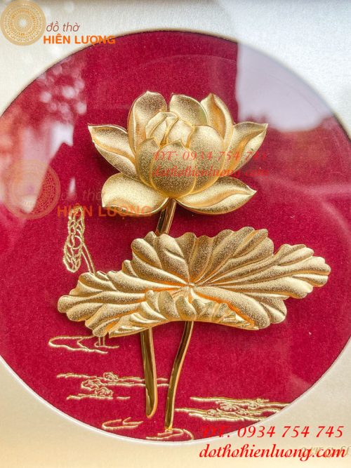 Tranh Hoa Sen Để Bàn Mạ Vàng 24K KT 20x20cm