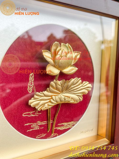 Tranh Hoa Sen Để Bàn Mạ Vàng 24K KT 20x20cm