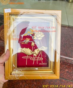 Tranh Hoa Sen Mạ Vàng Để Bàn 20x25cm