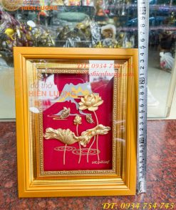 Tranh Hoa Sen Mạ Vàng Để Bàn 20x25cm