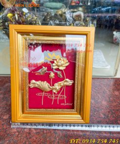 Tranh Hoa Sen Mạ Vàng Để Bàn 20x25cm