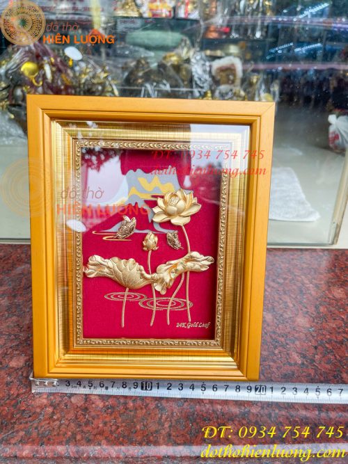Tranh Hoa Sen Mạ Vàng Để Bàn 20x25cm