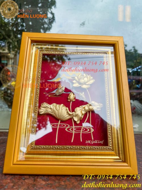 Tranh Hoa Sen Mạ Vàng Để Bàn 20x25cm
