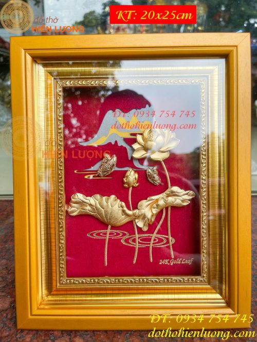 Tranh Hoa Sen Mạ Vàng Để Bàn 20x25cm