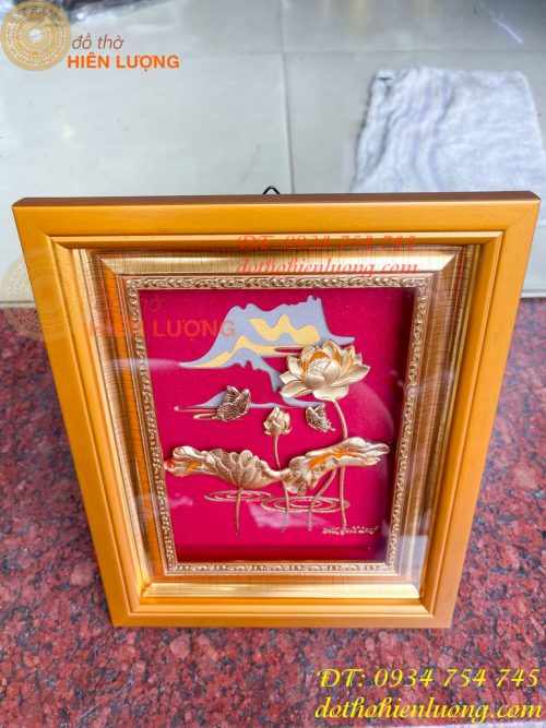 Tranh Hoa Sen Mạ Vàng Để Bàn 20x25cm