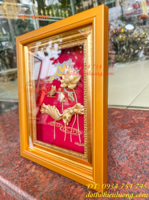 Tranh Hoa Sen Mạ Vàng Để Bàn 20x25cm