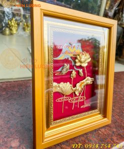 Tranh Hoa Sen Mạ Vàng Để Bàn 20x25cm
