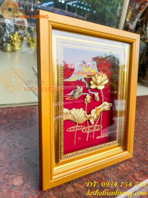 Tranh Hoa Sen Mạ Vàng Để Bàn 20x25cm