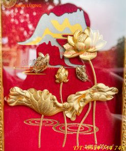 Tranh Hoa Sen Mạ Vàng Để Bàn 20x25cm