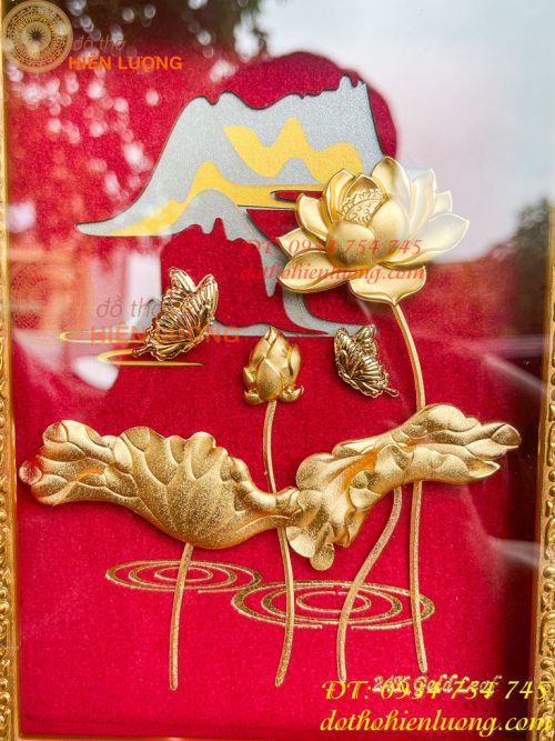 Tranh Hoa Sen Mạ Vàng Để Bàn 20x25cm