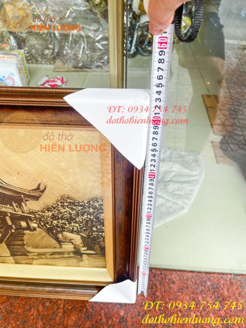 Tranh Chùa Một Cột Bằng Đồng Làm Nền Xước KT 54x74cm