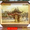 Tranh Chùa Một Cột Bằng Đồng Làm Nền Xước KT 54x74cm