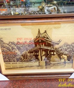 Tranh Chùa Một Cột Bằng Đồng Làm Nền Xước KT 54x74cm