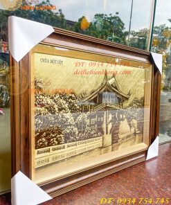 Tranh Chùa Một Cột Bằng Đồng Làm Nền Xước KT 54x74cm