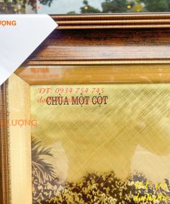 Tranh Chùa Một Cột Bằng Đồng Làm Nền Xước KT 54x74cm