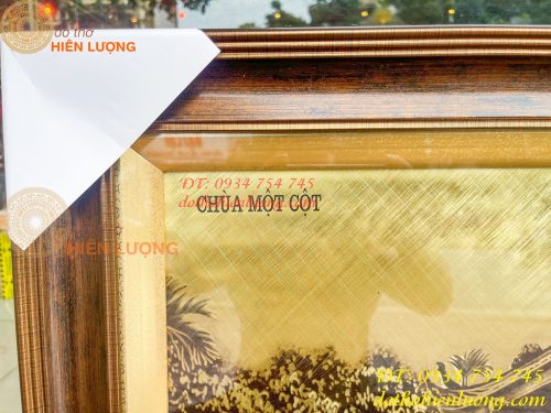 Tranh Chùa Một Cột Bằng Đồng Làm Nền Xước KT 54x74cm