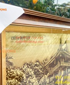 Tranh Chùa Một Cột Bằng Đồng Làm Nền Xước KT 54x74cm
